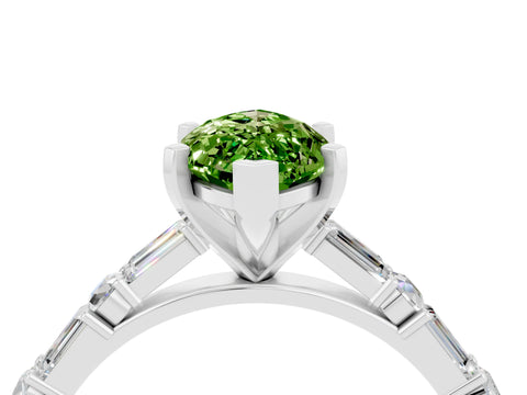 White gold Marquise Cut Peridot Solitaire with Side Baguettes and Channel Set Band_4