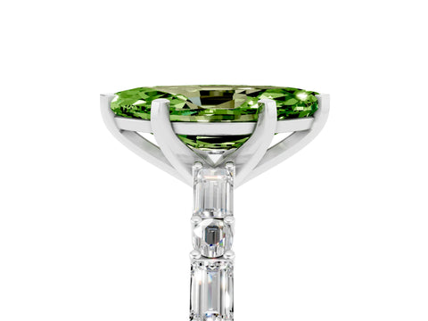White gold Marquise Cut Peridot Solitaire with Side Baguettes and Channel Set Band_5
