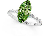 White gold Marquise Cut Peridot Solitaire with Side Stones on a Pavé Band and Four-Prong Setting_1