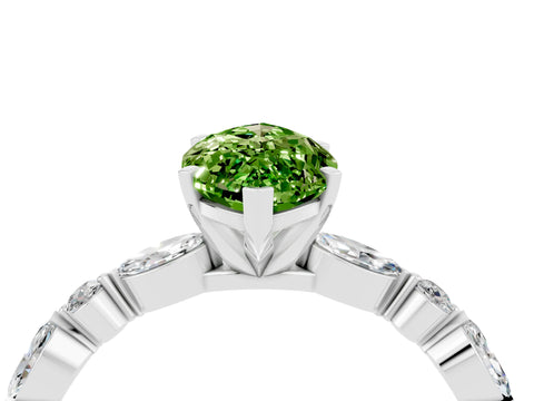White gold Marquise Cut Peridot Solitaire with Side Stones on a Pavé Band and Four-Prong Setting_4