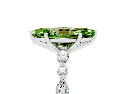 White gold Marquise Cut Peridot Solitaire with Side Stones on a Pavé Band and Four-Prong Setting_5