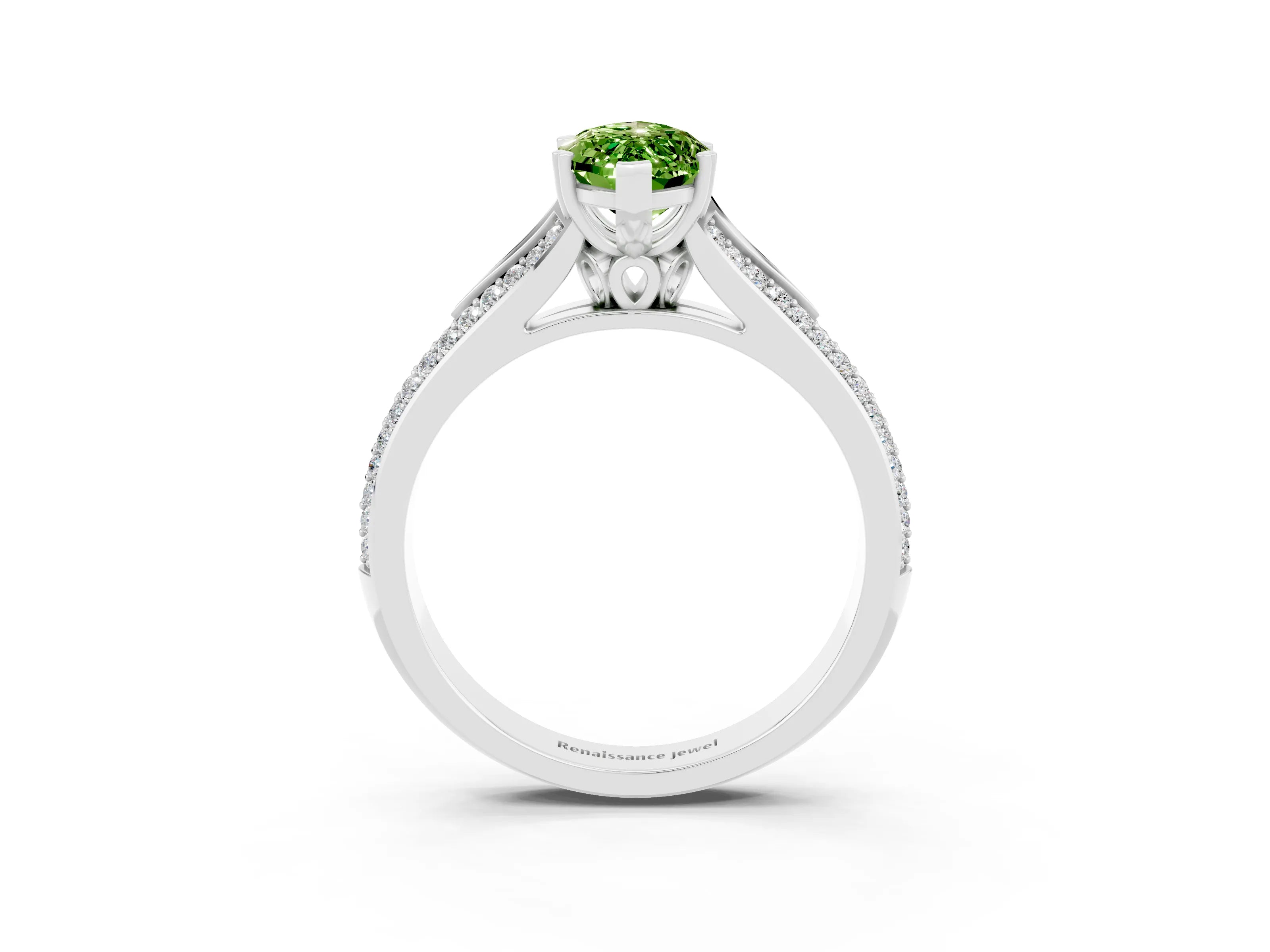 White gold Marquise Cut Peridot Split Shank Engagement Ring with Pavé Band_3