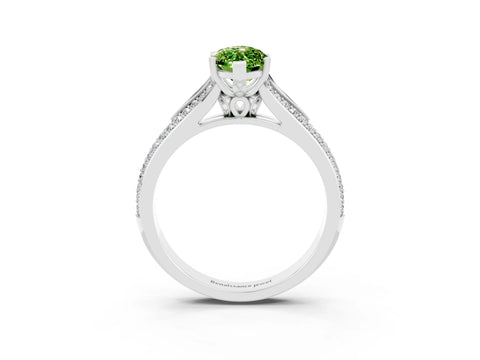 White gold Marquise Cut Peridot Split Shank Engagement Ring with Pavé Band_3