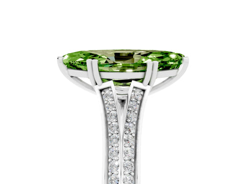 White gold Marquise Cut Peridot Split Shank Engagement Ring with Pavé Band_5