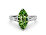 White gold Marquise Cut Peridot Split Shank Engagement Ring with Pavé Band