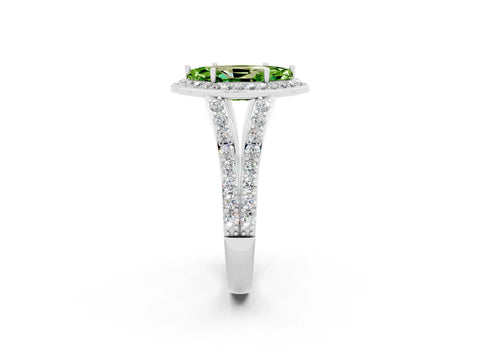 White gold Marquise Cut Peridot Split Shank Halo Ring with Four-Prong Setting_14