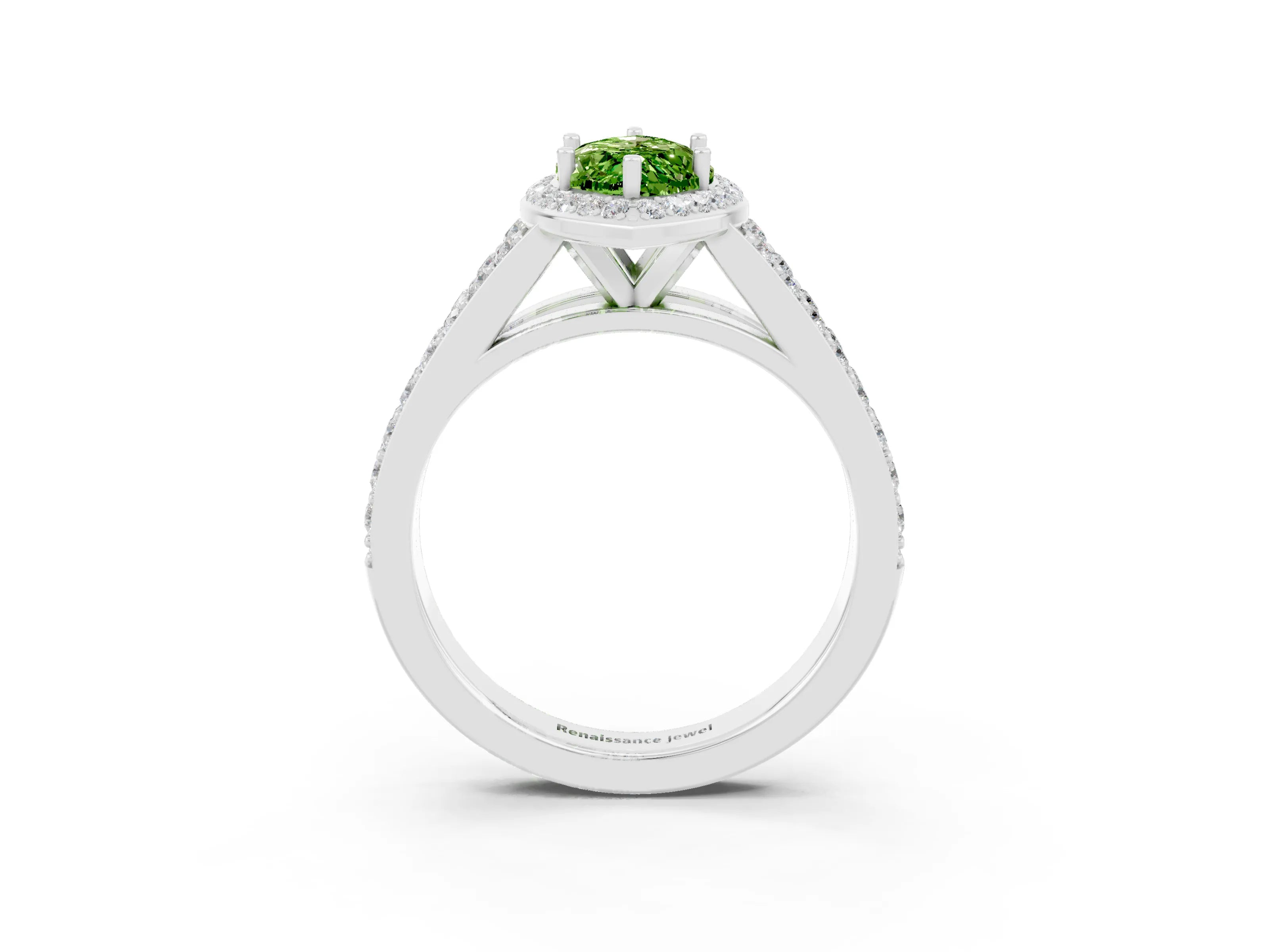White gold Marquise Cut Peridot Split Shank Halo Ring with Four-Prong Setting_15