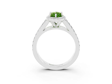 White gold Marquise Cut Peridot Split Shank Halo Ring with Four-Prong Setting_15