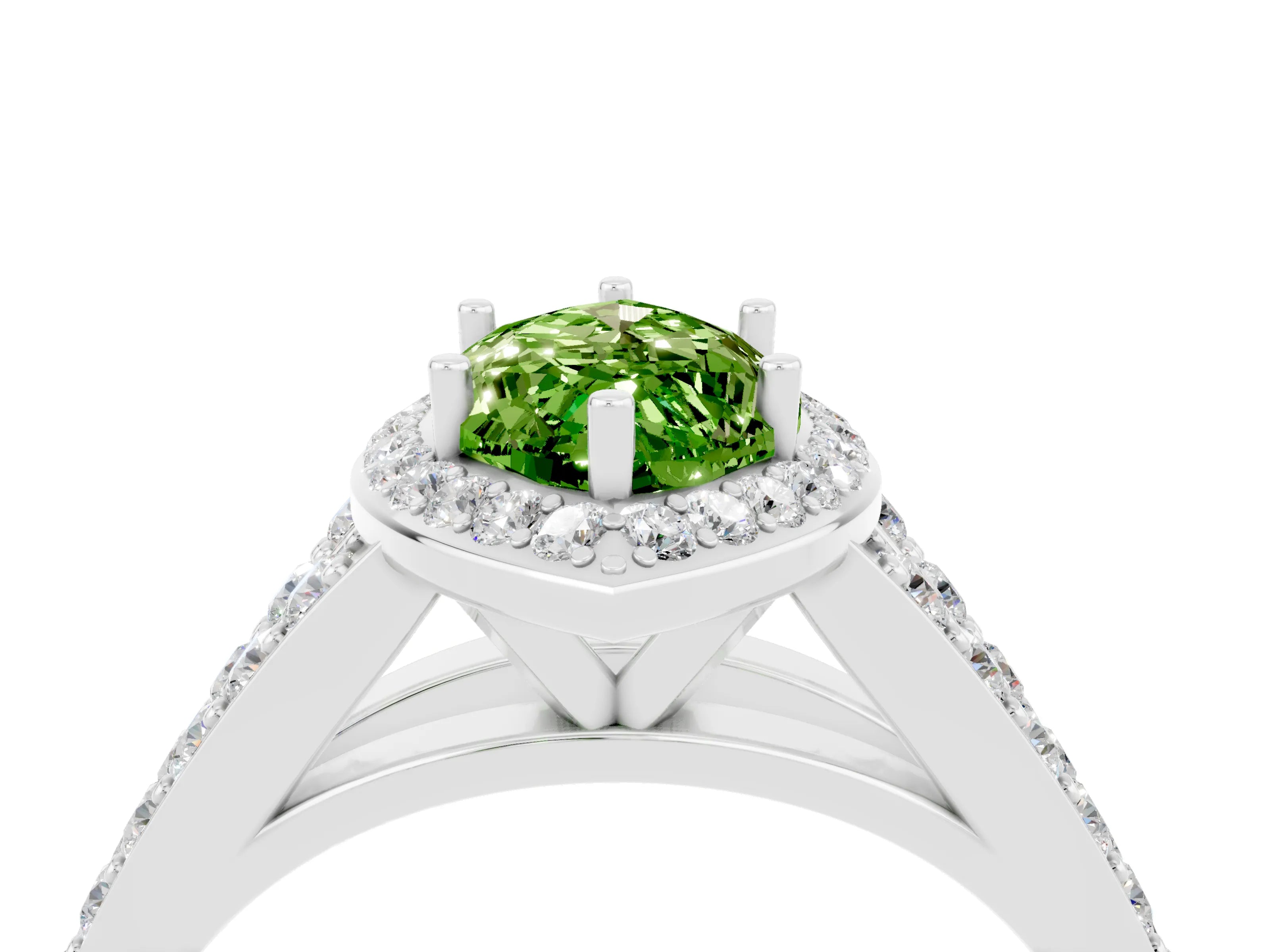 White gold Marquise Cut Peridot Split Shank Halo Ring with Four-Prong Setting_16