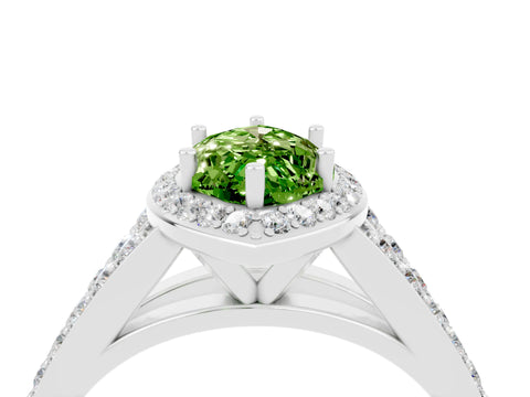 White gold Marquise Cut Peridot Split Shank Halo Ring with Four-Prong Setting_16