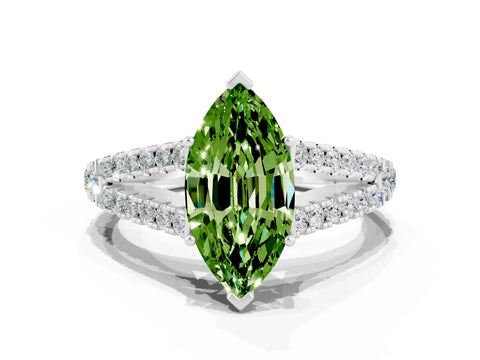 White gold Marquise Cut Peridot Split Shank Pavé Engagement Ring with Four-Prong Setting_12