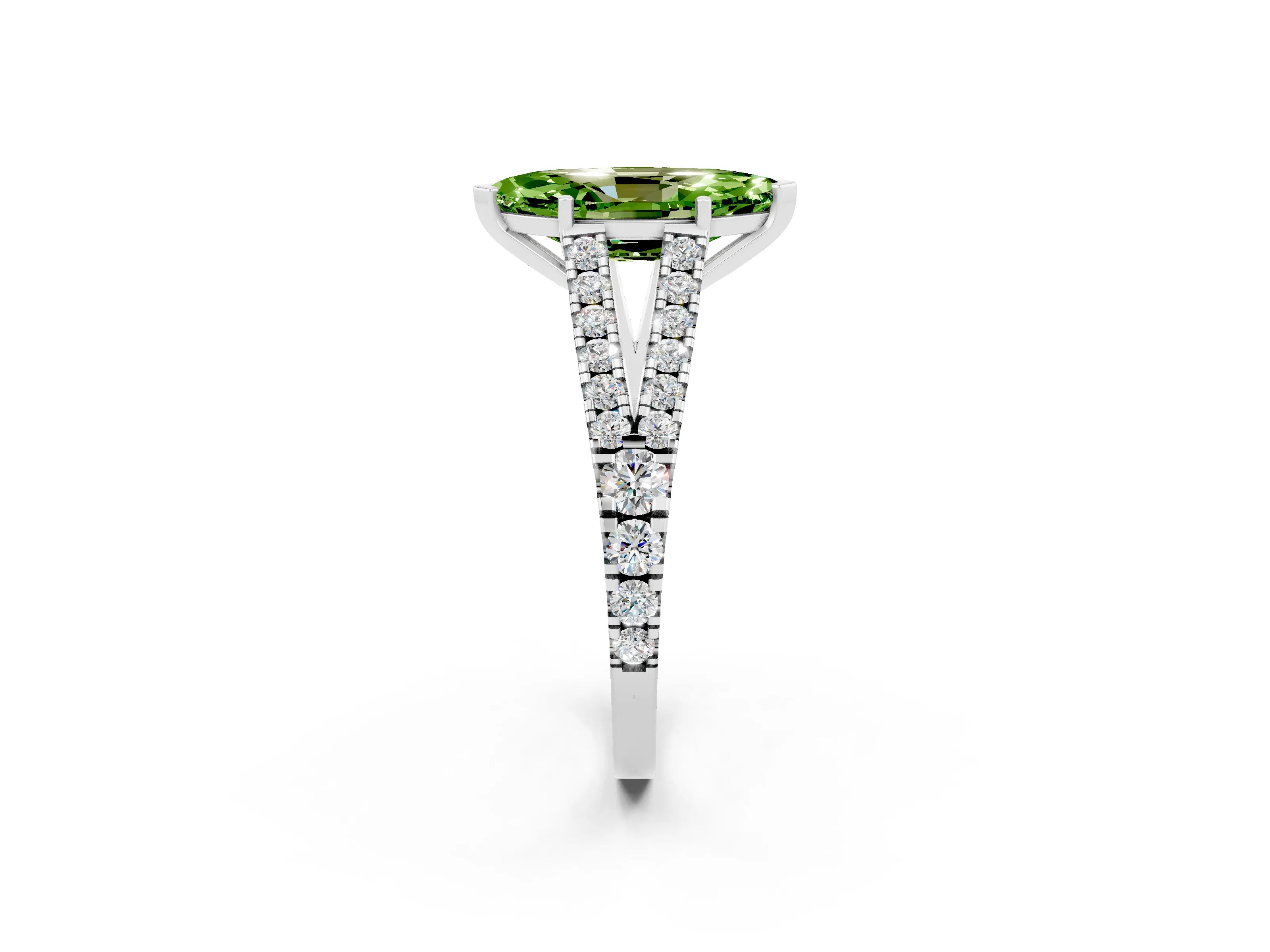 White gold Marquise Cut Peridot Split Shank Pavé Engagement Ring with Four-Prong Setting_14