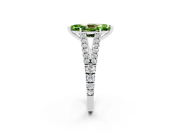 Silver Marquise Cut Peridot Split Shank Pavé Engagement Ring with Four-Prong Setting