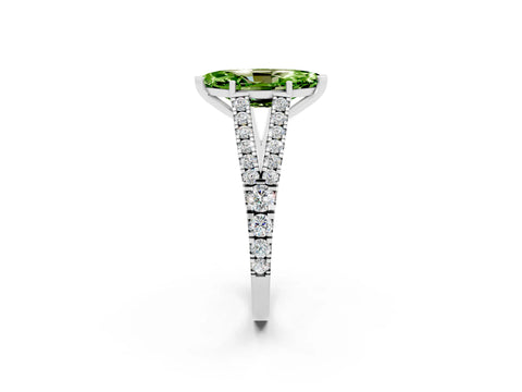 White gold Marquise Cut Peridot Split Shank Pavé Engagement Ring with Four-Prong Setting_14