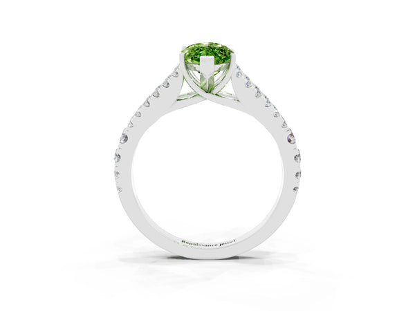 Platinum Marquise Cut Peridot Split Shank Pavé Engagement Ring with Four-Prong Setting
