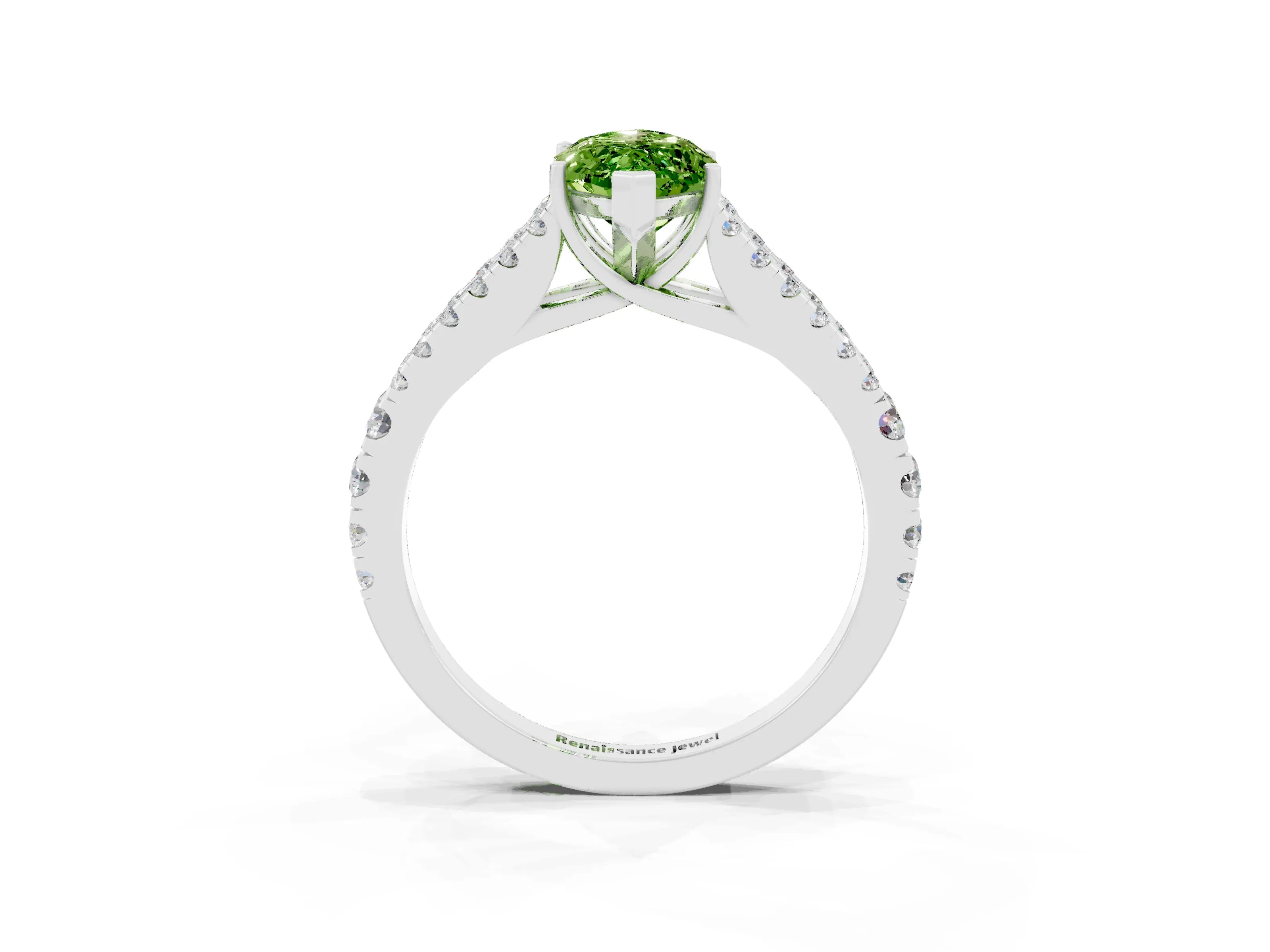 White gold Marquise Cut Peridot Split Shank Pavé Engagement Ring with Four-Prong Setting_15