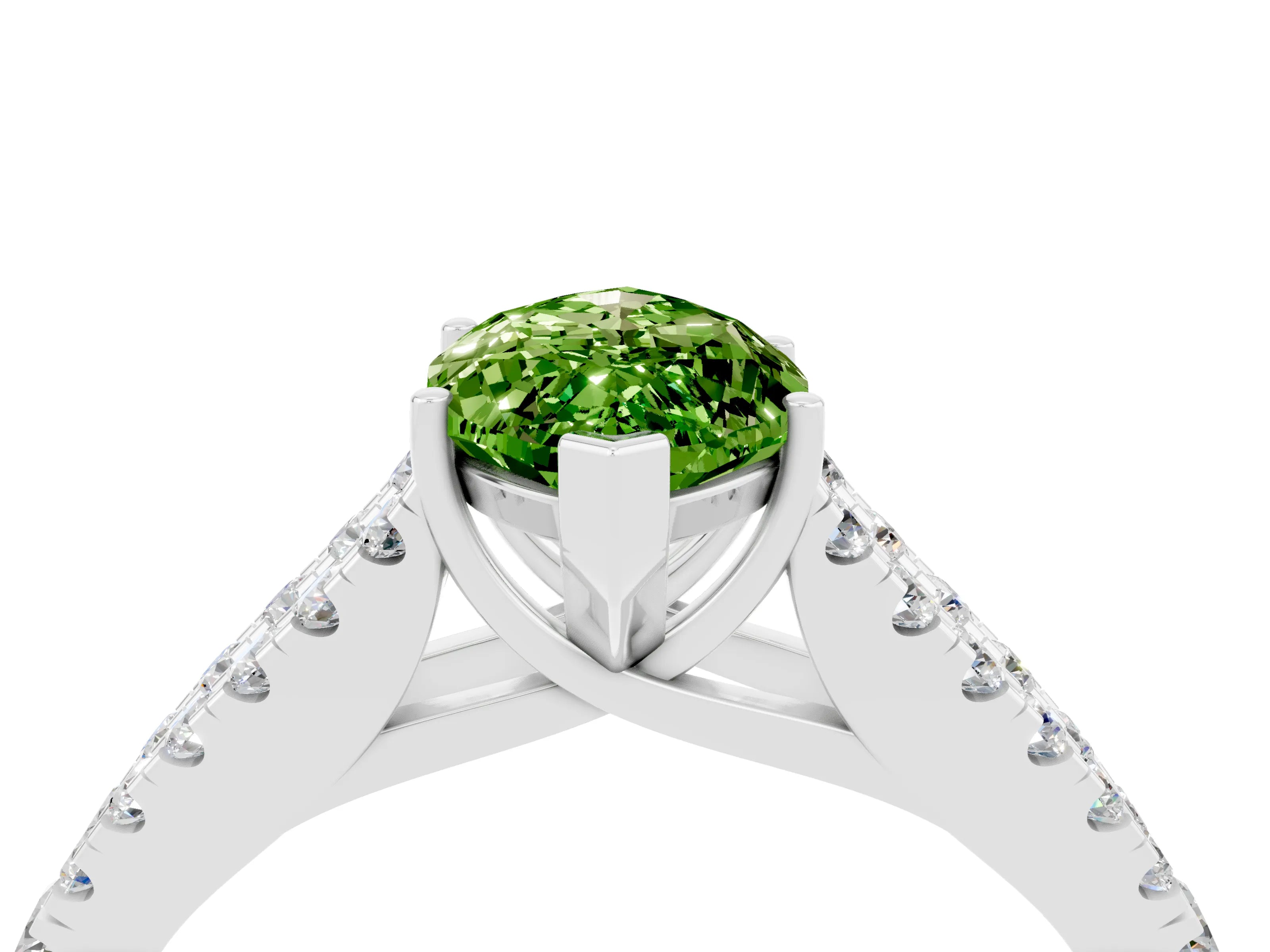 White gold Marquise Cut Peridot Split Shank Pavé Engagement Ring with Four-Prong Setting_16