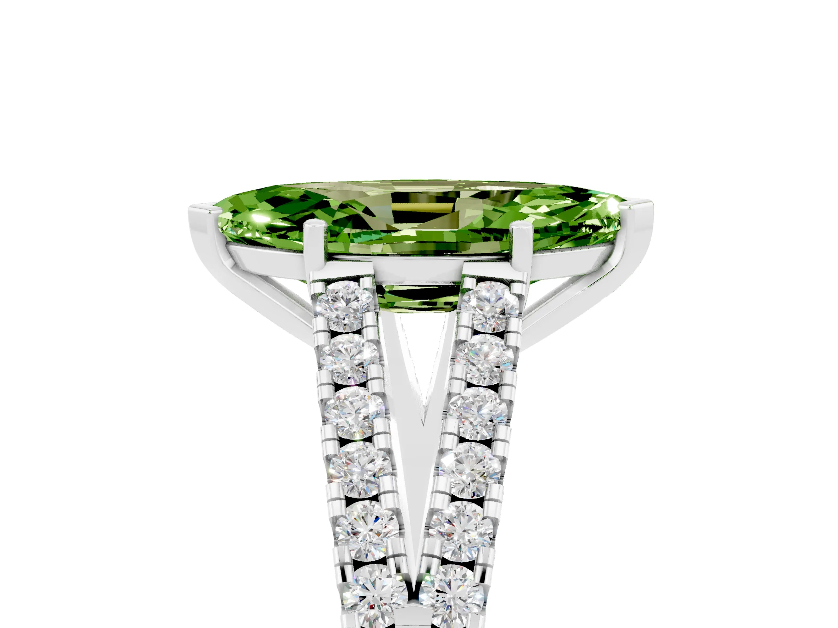 White gold Marquise Cut Peridot Split Shank Pavé Engagement Ring with Four-Prong Setting_17