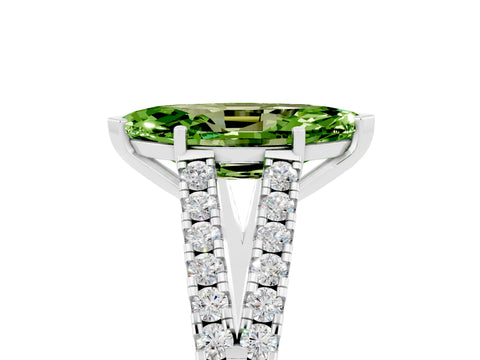 White gold Marquise Cut Peridot Split Shank Pavé Engagement Ring with Four-Prong Setting_17