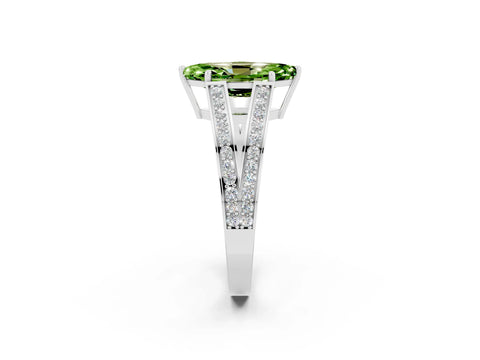 White gold Marquise Cut Peridot Split Shank Ring with Pavé Band and Four-Prong Setting_2