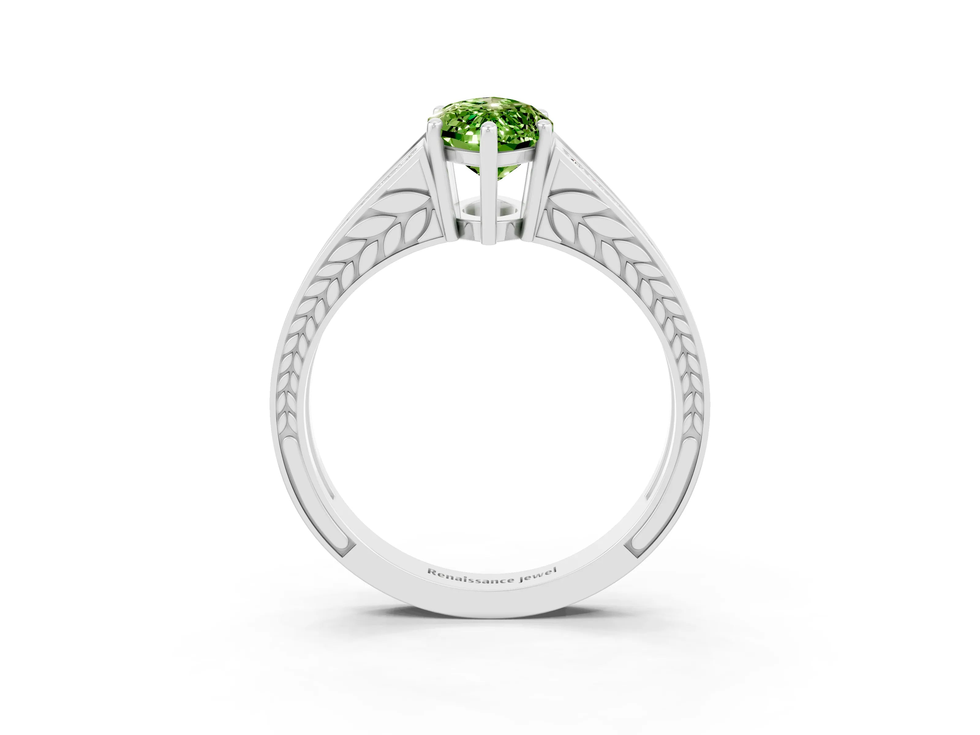 White gold Marquise Cut Peridot Split Shank Ring with Pavé Band and Four-Prong Setting_3