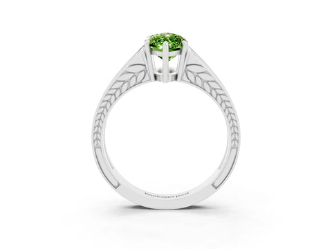 White gold Marquise Cut Peridot Split Shank Ring with Pavé Band and Four-Prong Setting_3