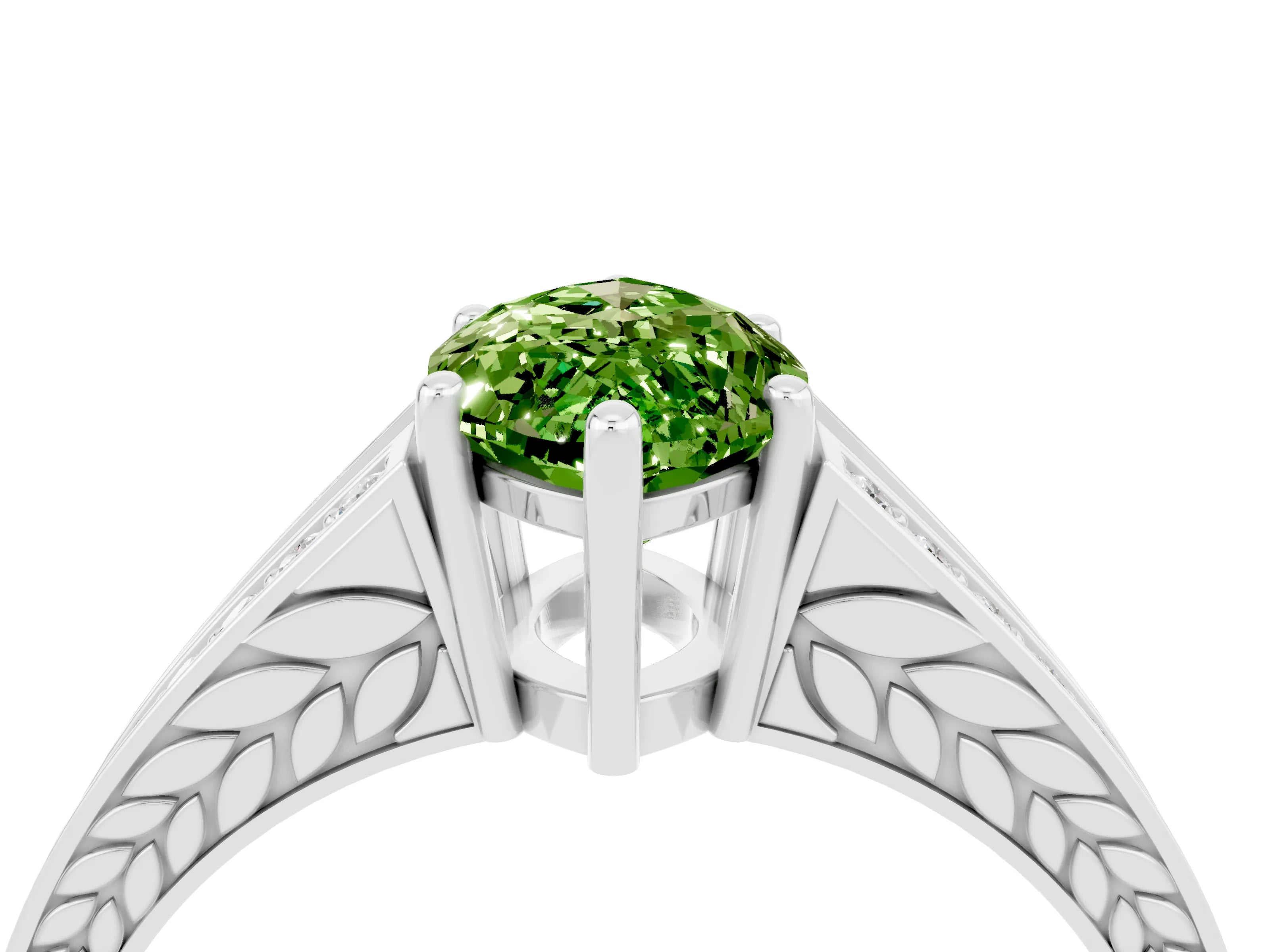 White gold Marquise Cut Peridot Split Shank Ring with Pavé Band and Four-Prong Setting_4