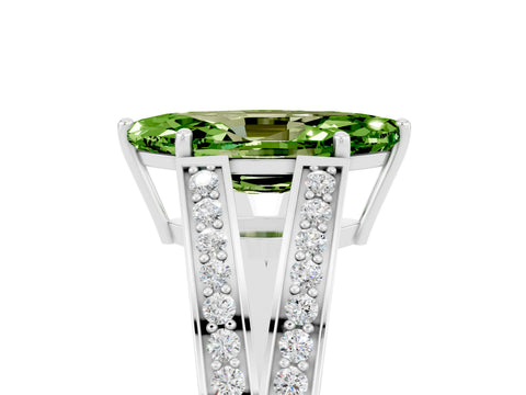 White gold Marquise Cut Peridot Split Shank Ring with Pavé Band and Four-Prong Setting_5