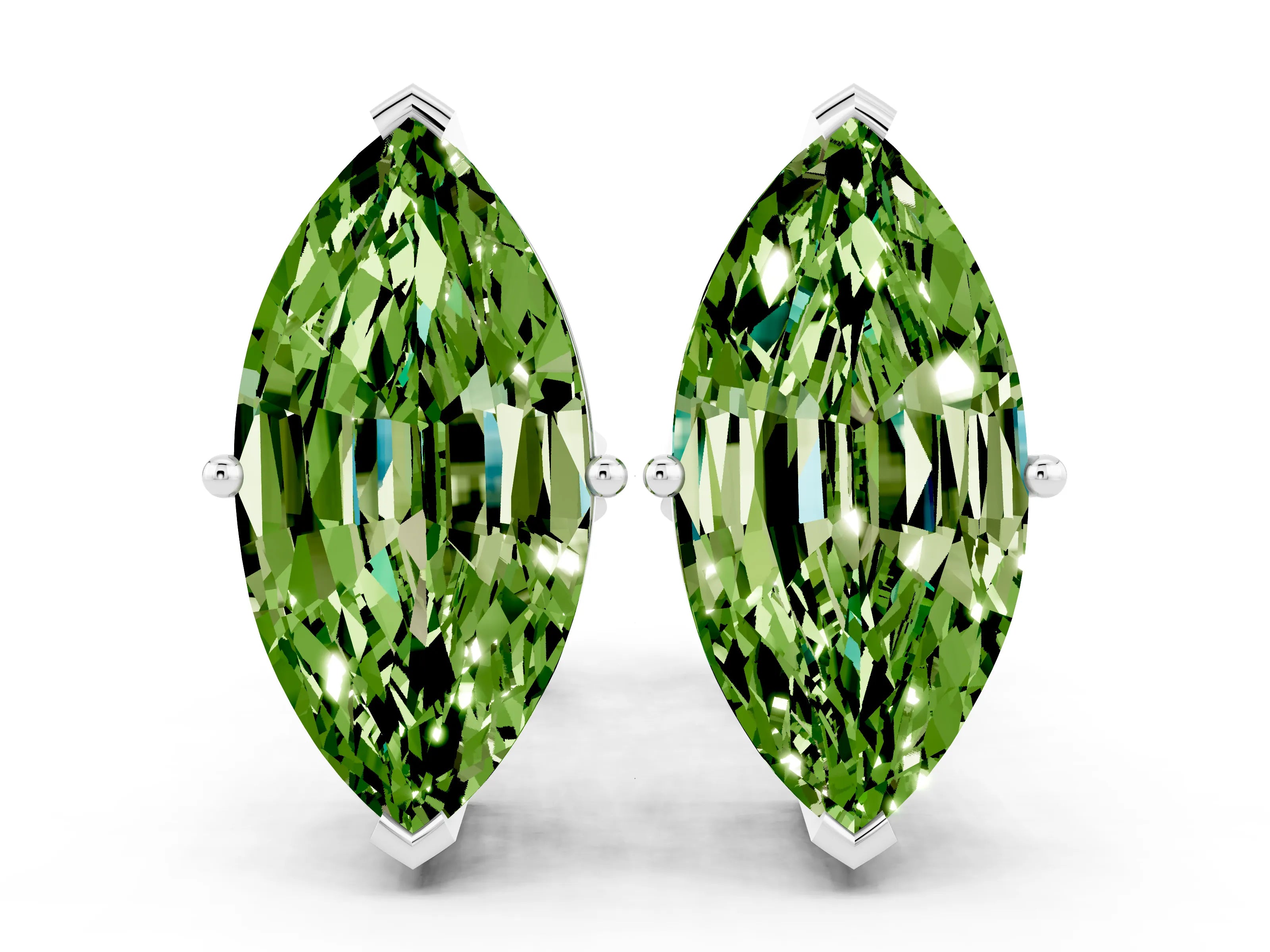 White gold Marquise Cut Peridot Stud Earrings_30
