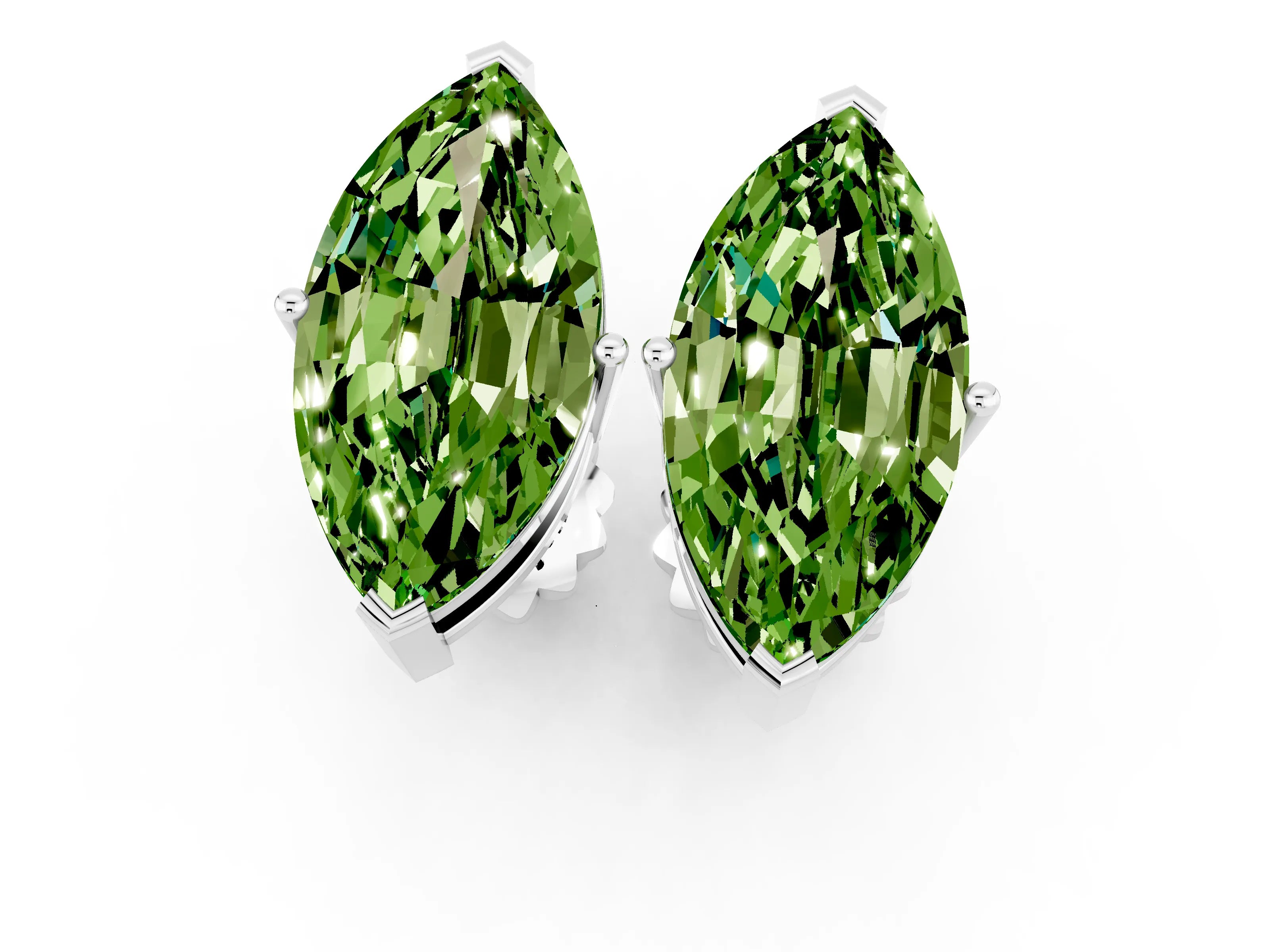 White gold Marquise Cut Peridot Stud Earrings_31