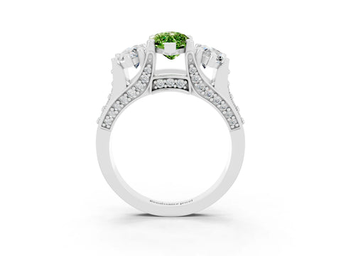 White gold Marquise Cut Peridot Three-Stone Ring with Channel Set Band and Four-Prong Setting_3