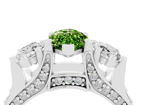 White gold Marquise Cut Peridot Three-Stone Ring with Channel Set Band and Four-Prong Setting_4