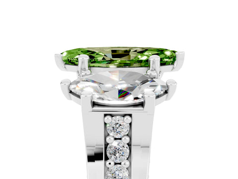 White gold Marquise Cut Peridot Three-Stone Ring with Channel Set Band and Four-Prong Setting_5