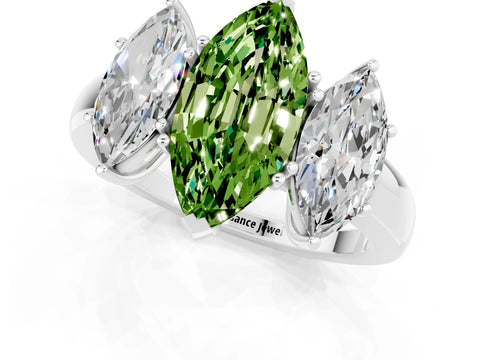 White gold Marquise Cut Peridot Three-Stone Ring with Four-Prong Setting and Classic Band_1