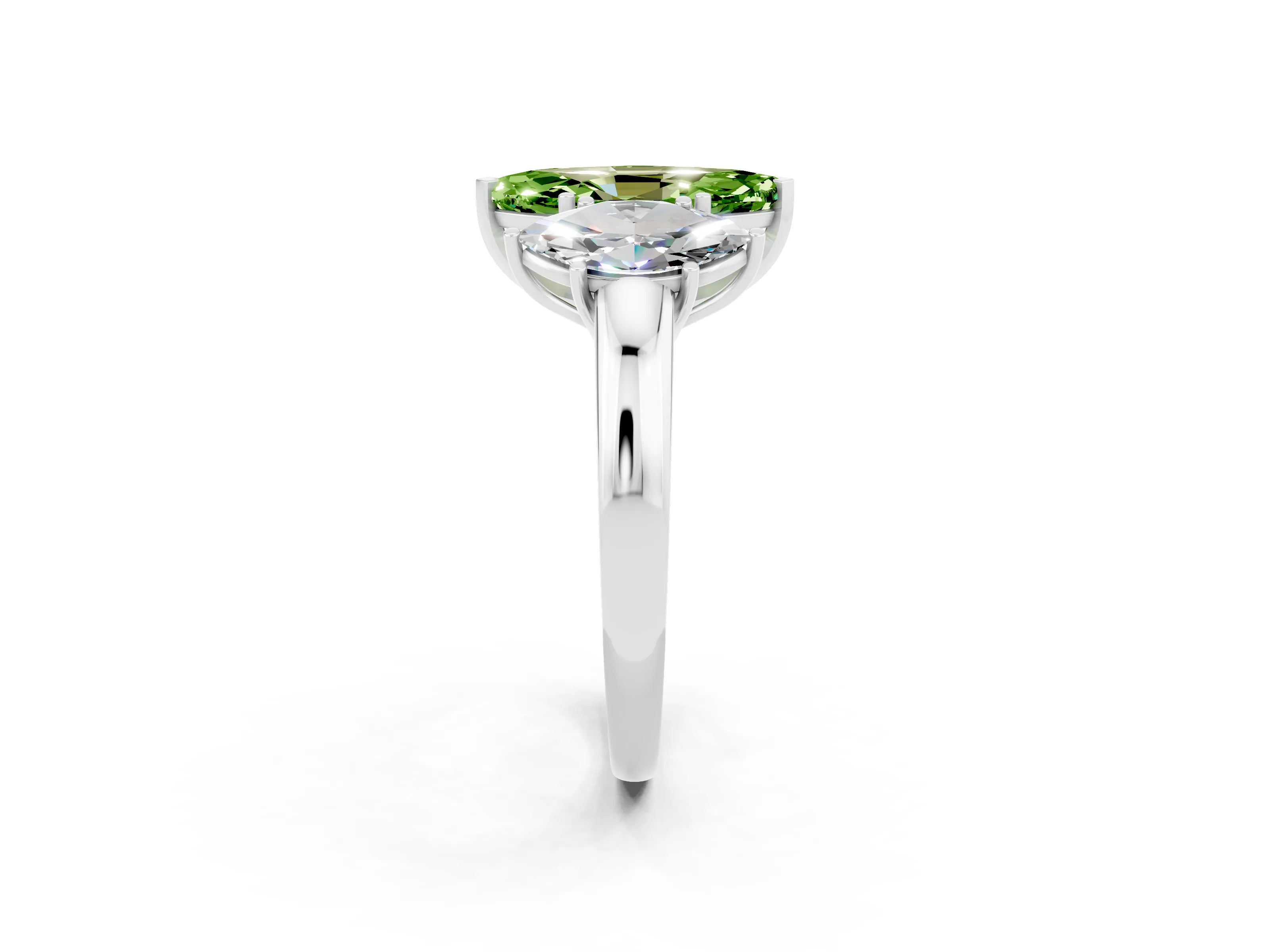 White gold Marquise Cut Peridot Three-Stone Ring with Four-Prong Setting and Classic Band_2