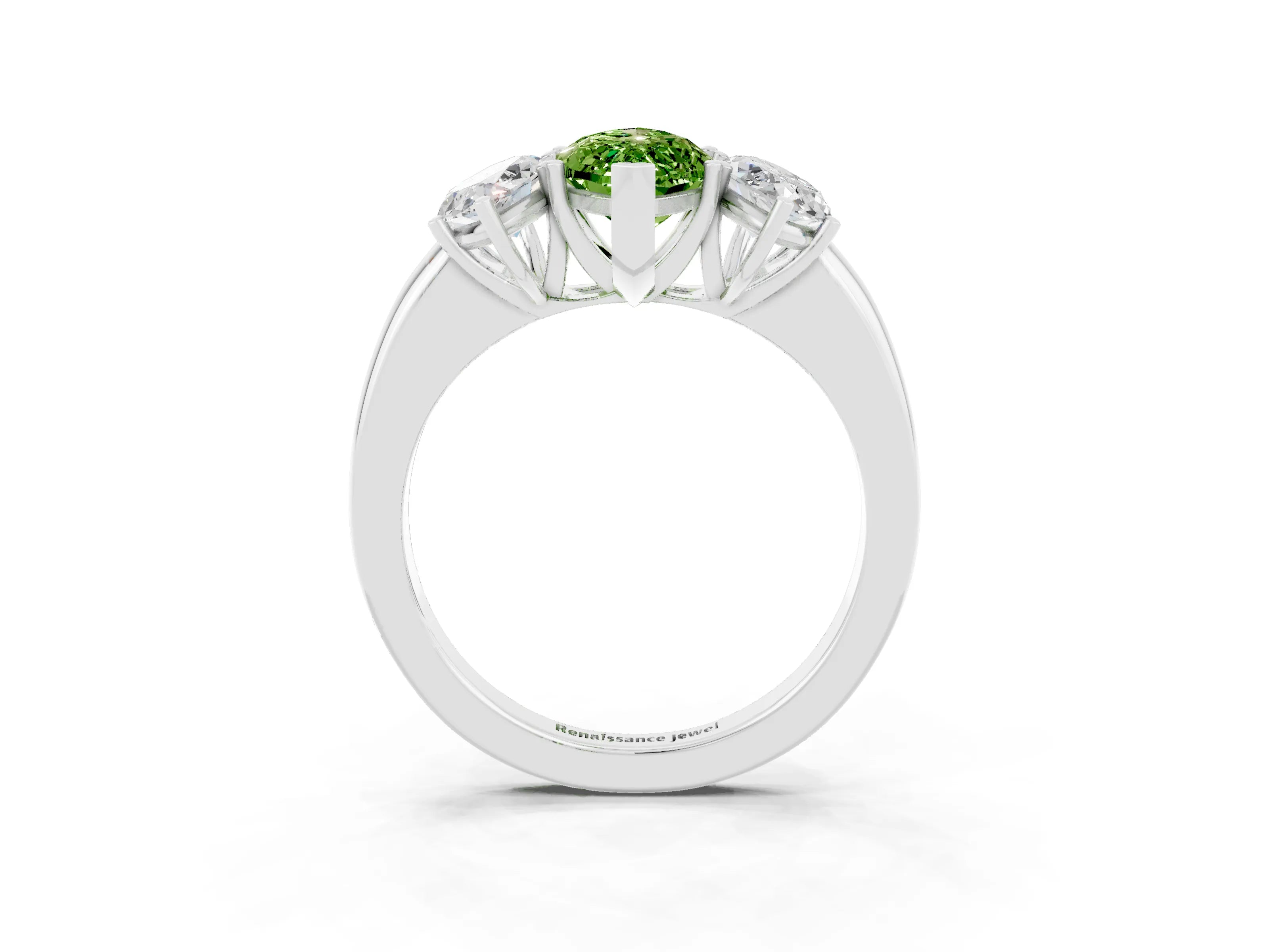 White gold Marquise Cut Peridot Three-Stone Ring with Four-Prong Setting and Classic Band_3