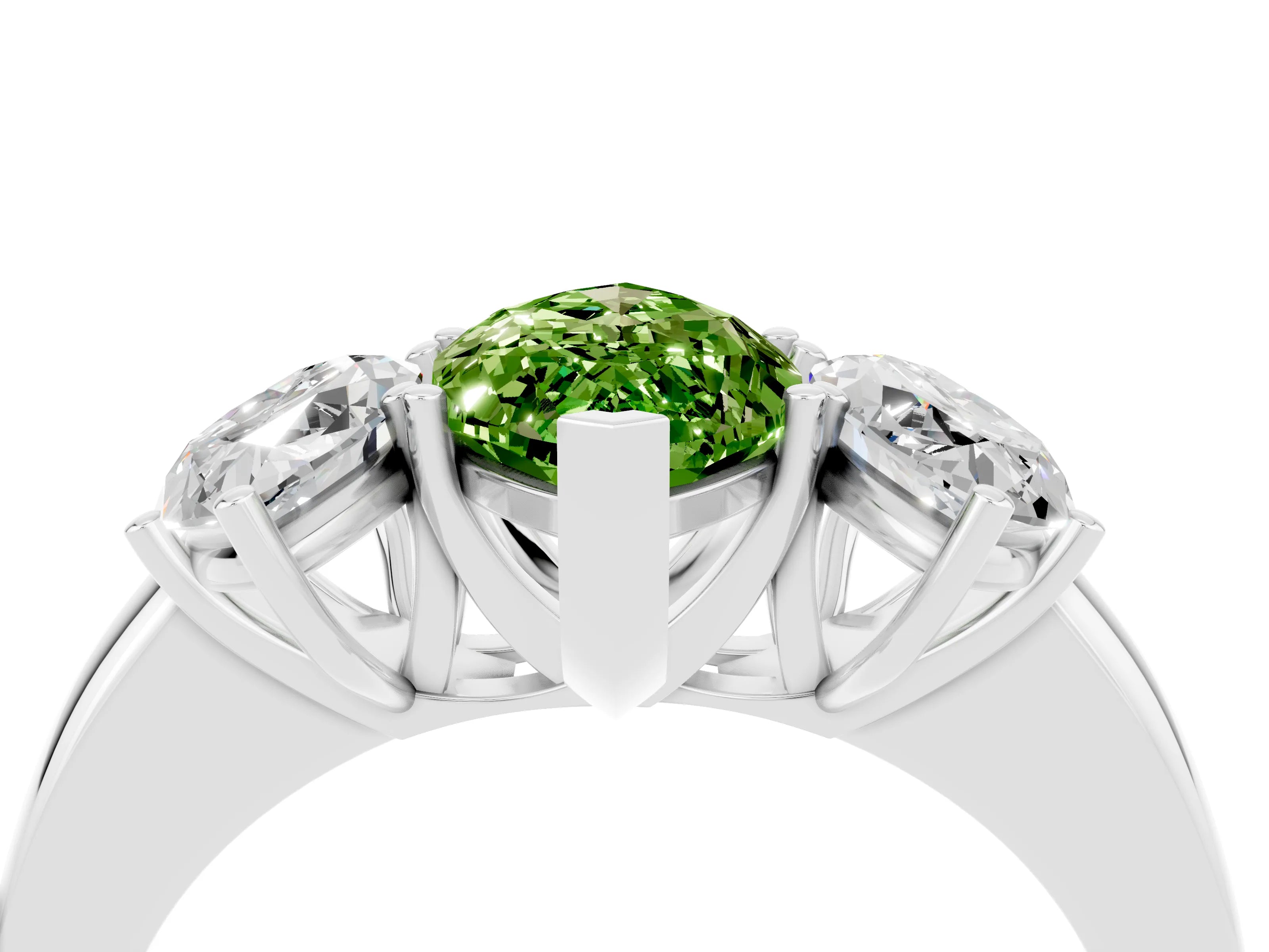 White gold Marquise Cut Peridot Three-Stone Ring with Four-Prong Setting and Classic Band_4
