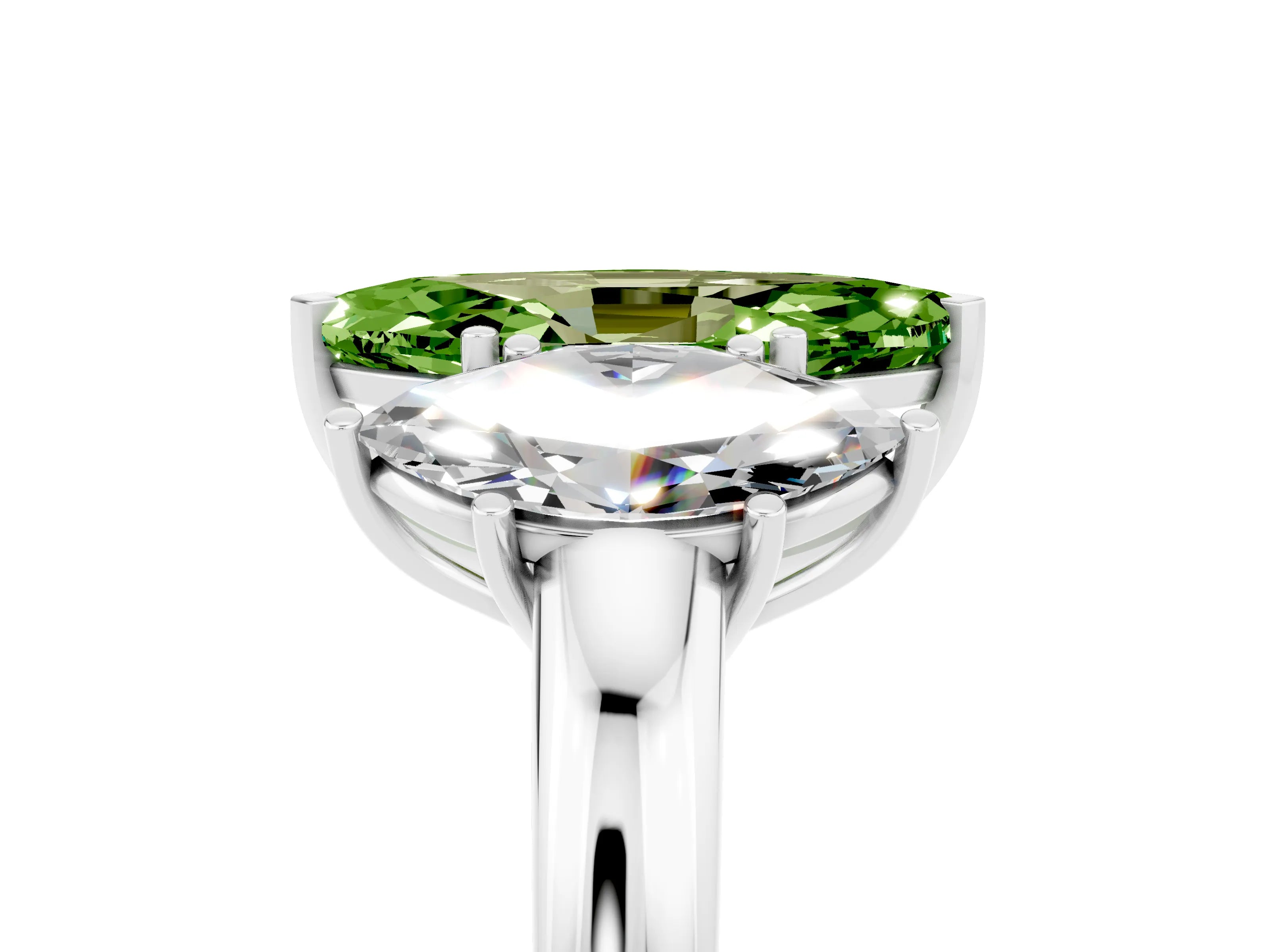 White gold Marquise Cut Peridot Three-Stone Ring with Four-Prong Setting and Classic Band_5