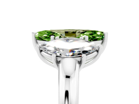 White gold Marquise Cut Peridot Three-Stone Ring with Four-Prong Setting and Classic Band_5