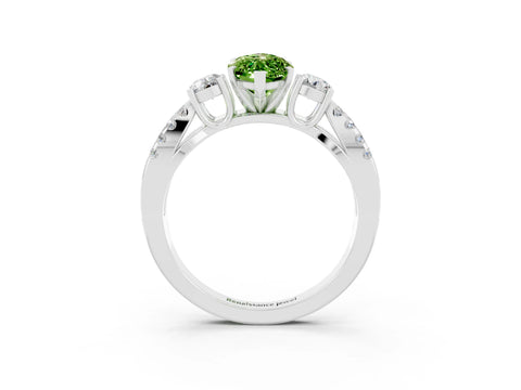 White gold Marquise Cut Peridot Three-Stone Ring with Pavé Split Shank and Four-Prong Setting_15
