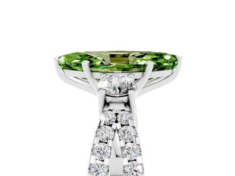 White gold Marquise Cut Peridot Three-Stone Ring with Pavé Split Shank and Four-Prong Setting_17
