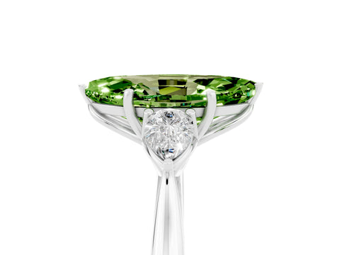 White gold Marquise Cut Peridot Three-Stone Ring with Pear Side Stones and Four-Prong Setting_17