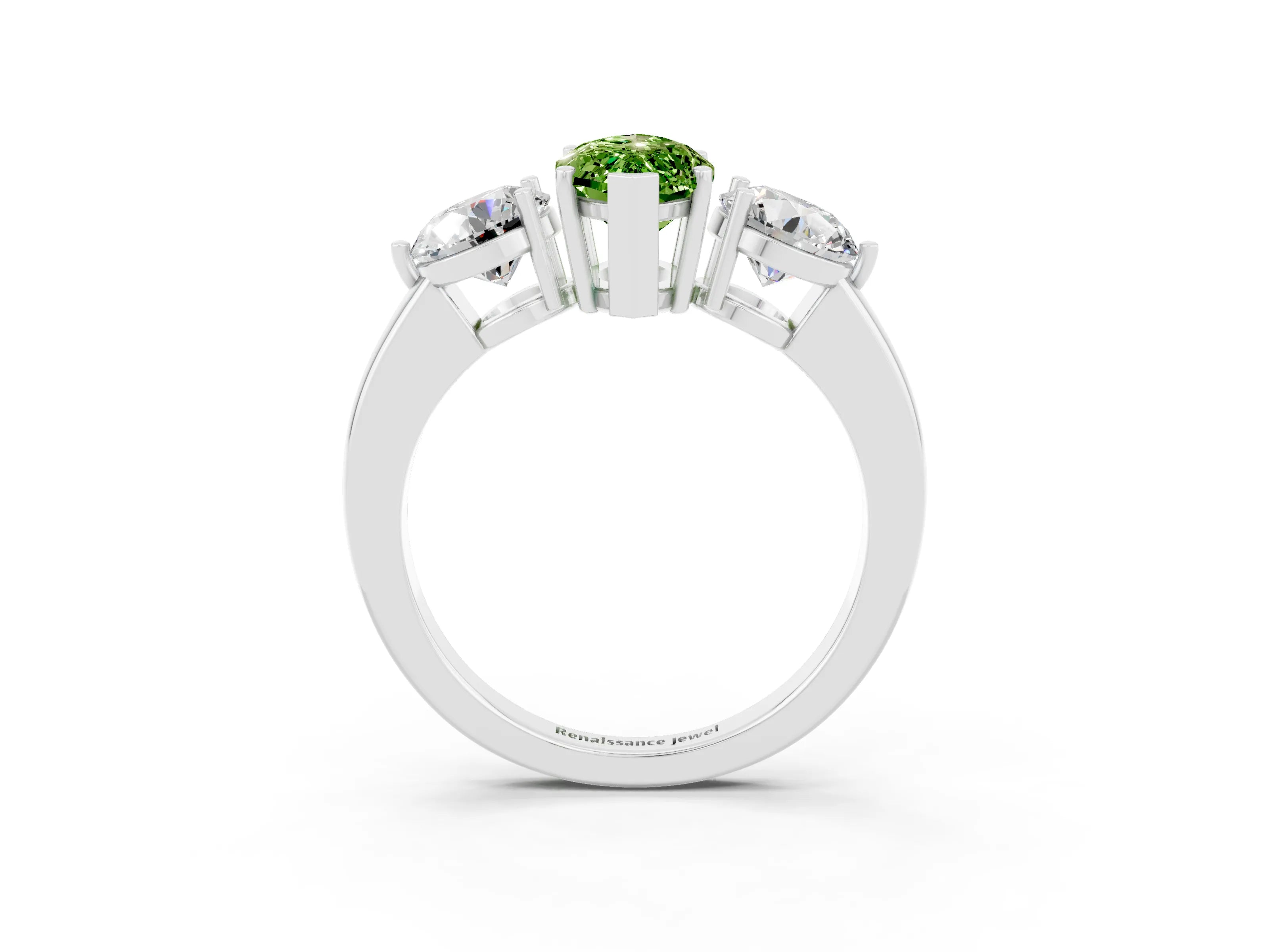 White gold Marquise Cut Peridot Three-Stone Ring with Prong Setting and Classic Band_3