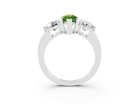 White gold Marquise Cut Peridot Three-Stone Ring with Prong Setting and Classic Band_3