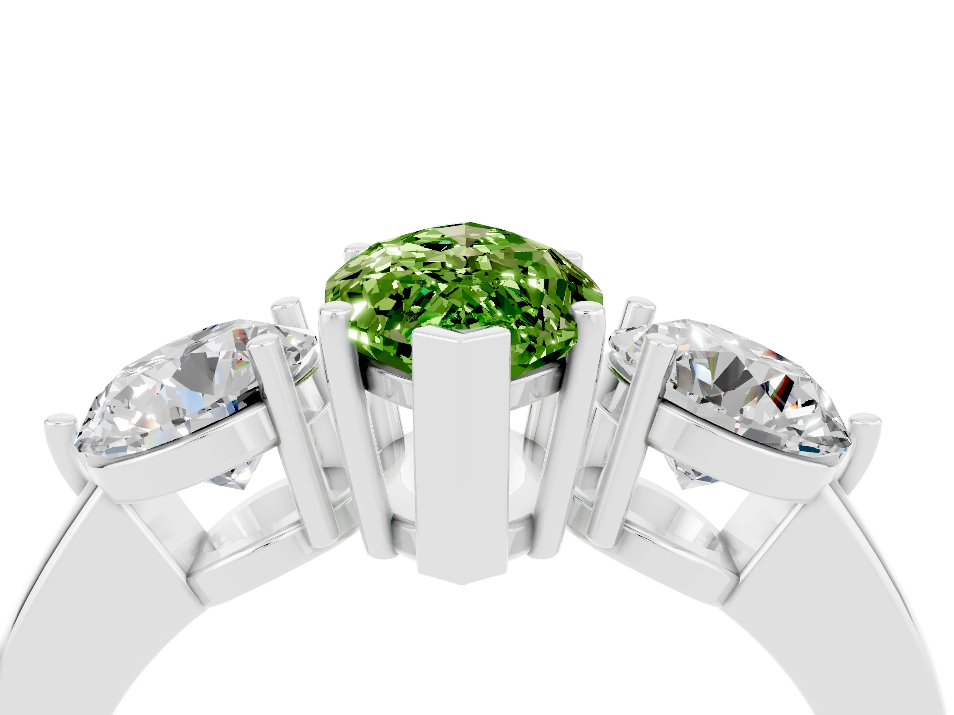White gold Marquise Cut Peridot Three-Stone Ring with Prong Setting and Classic Band_4