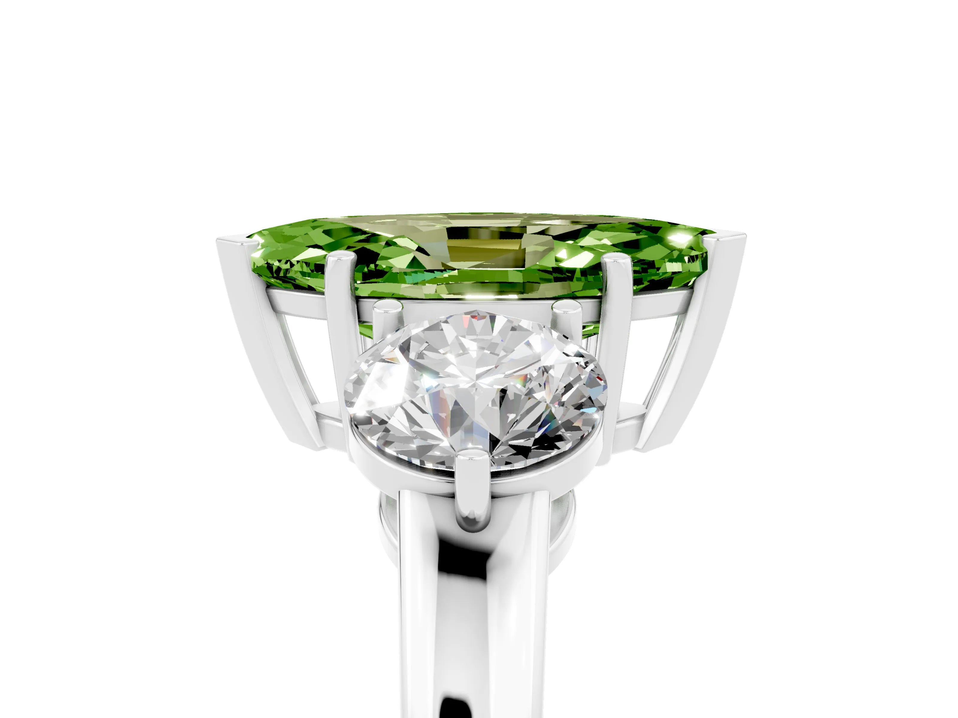 White gold Marquise Cut Peridot Three-Stone Ring with Prong Setting and Classic Band_5