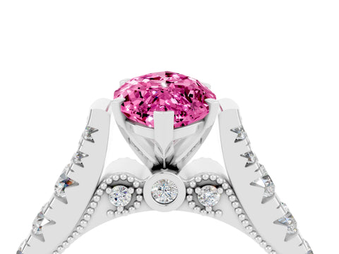 White gold Marquise Cut Pink Sapphire Classic Solitaire Ring with Pavé Band and Four-Prong Setting_16