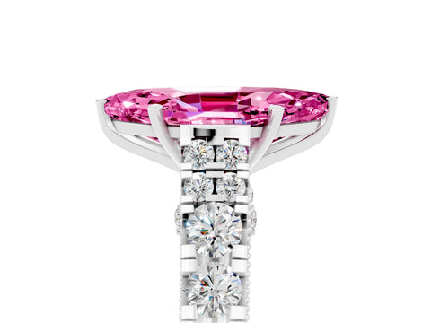 White gold Marquise Cut Pink Sapphire Classic Solitaire Ring with Pavé Band and Four-Prong Setting_17