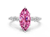 White gold Marquise Cut Pink Sapphire Cluster Side Stone Solitaire Ring with Prong Setting_66