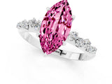White gold Marquise Cut Pink Sapphire Cluster Side Stone Solitaire Ring with Prong Setting_67
